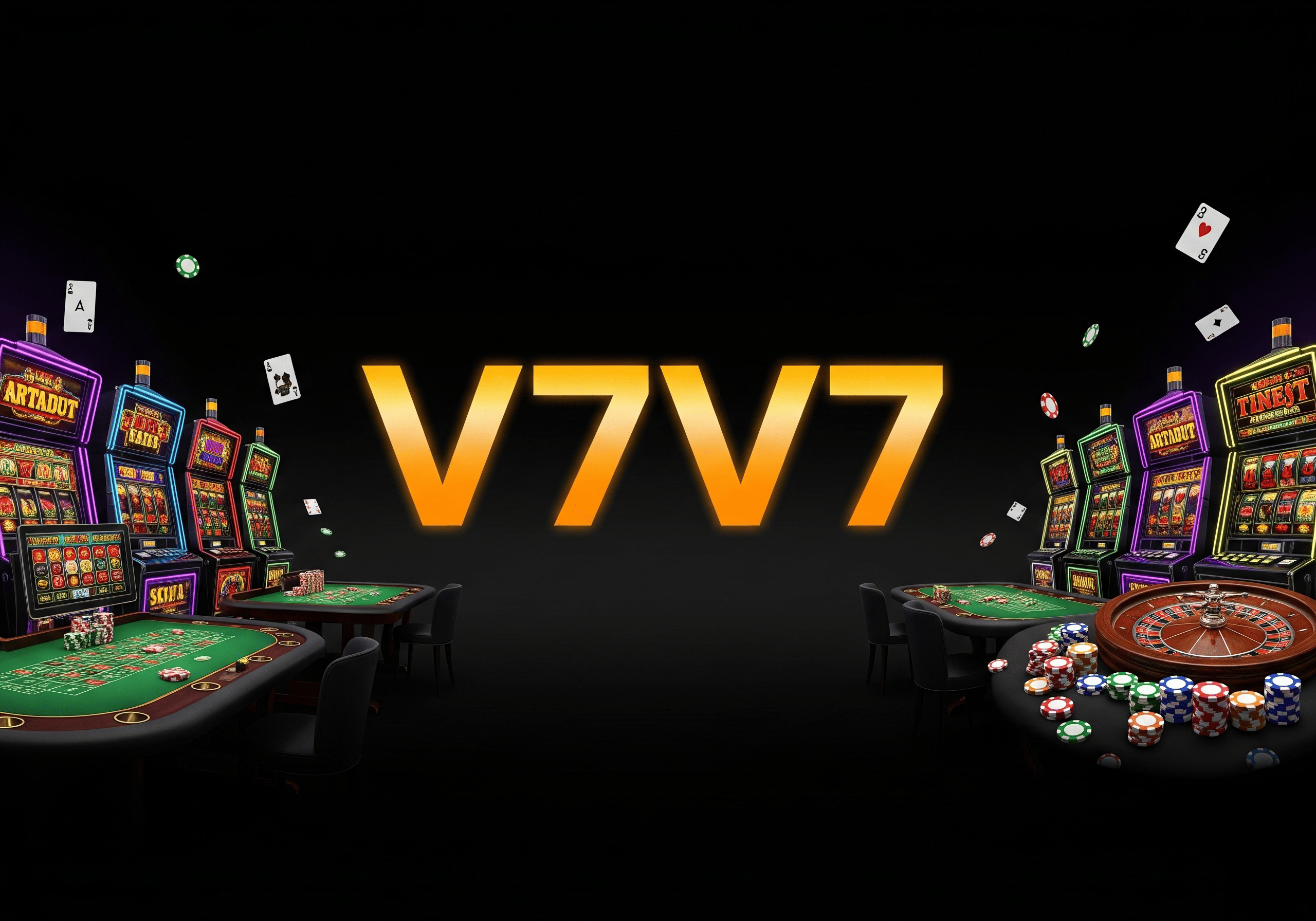Dynamic montage of V7V7 gameplay including slots, live dealers, and sports betting