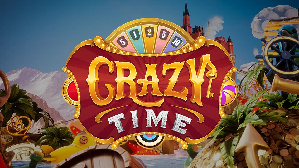 V7V7 Crazy Time wheel mid-spin on live game-show featuring bright neon colours and dynamic action