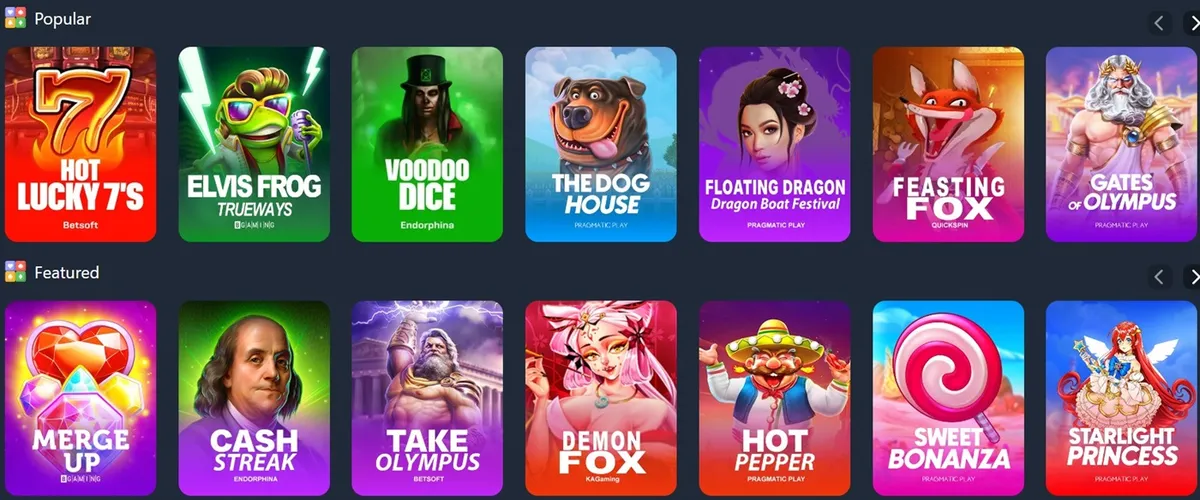Slot categories overview with clear labels and V7V7 branding